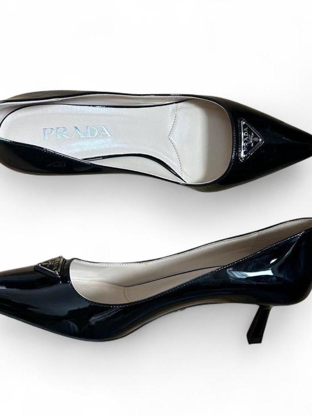 Prada Black Patent Leather Pointed-Toe kitten heels
